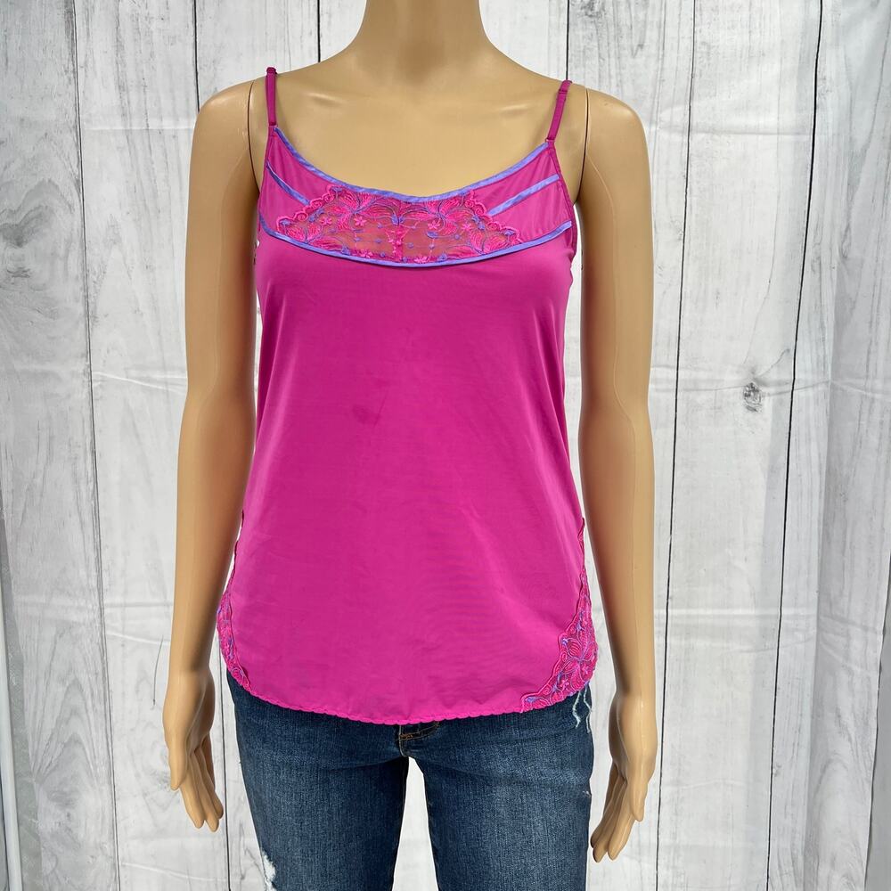 Paltal SMALL VINTAGE 90's Pink Floral Embroidered Barbiecore Camisole Top Tank